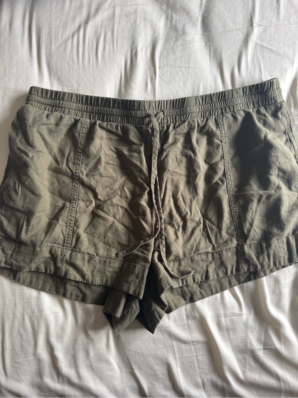 Universal Thread Olive Drawstring Casual Linen-Blend Shorts